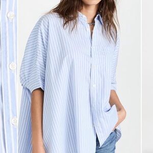 R13 Women’s Oversized Boxy SS Shirt | Light Blue Striped | Small